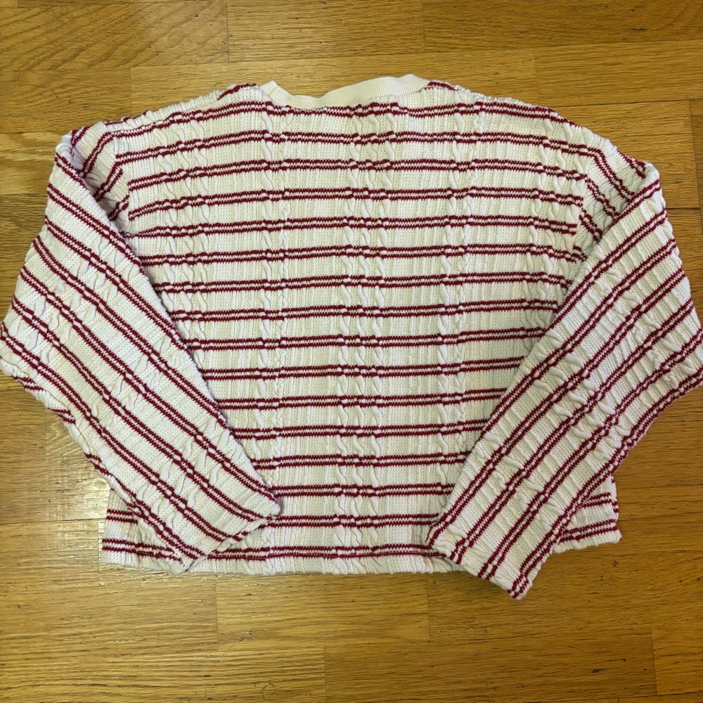 Zara Cable Knit Striped Coastal Nautical Fisherman Tennis Prep Cropped Sweater L - Picture 3 of 4